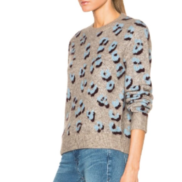 3.1 PHILLIP LIM Leopard Jacquard Pullover Crewneck Wool Blend Sweater XS Oatmeal - Picture 3 of 9
